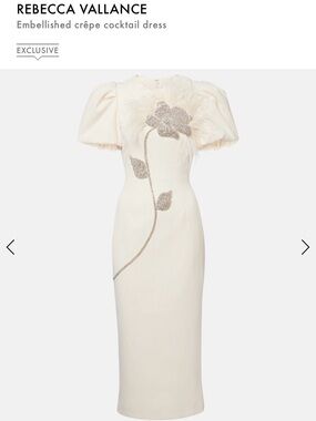 Rebecca Vallance Cream Embellished Midi Dress with Feather Appliqué